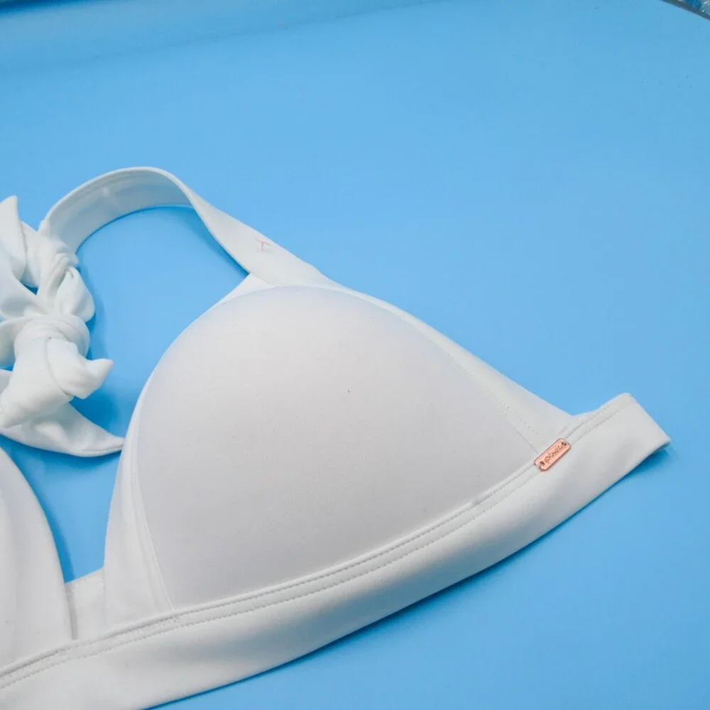 Victorias Secret Large White Triangle Padded Halter Push-up Bikini‎ Top Swimwear
